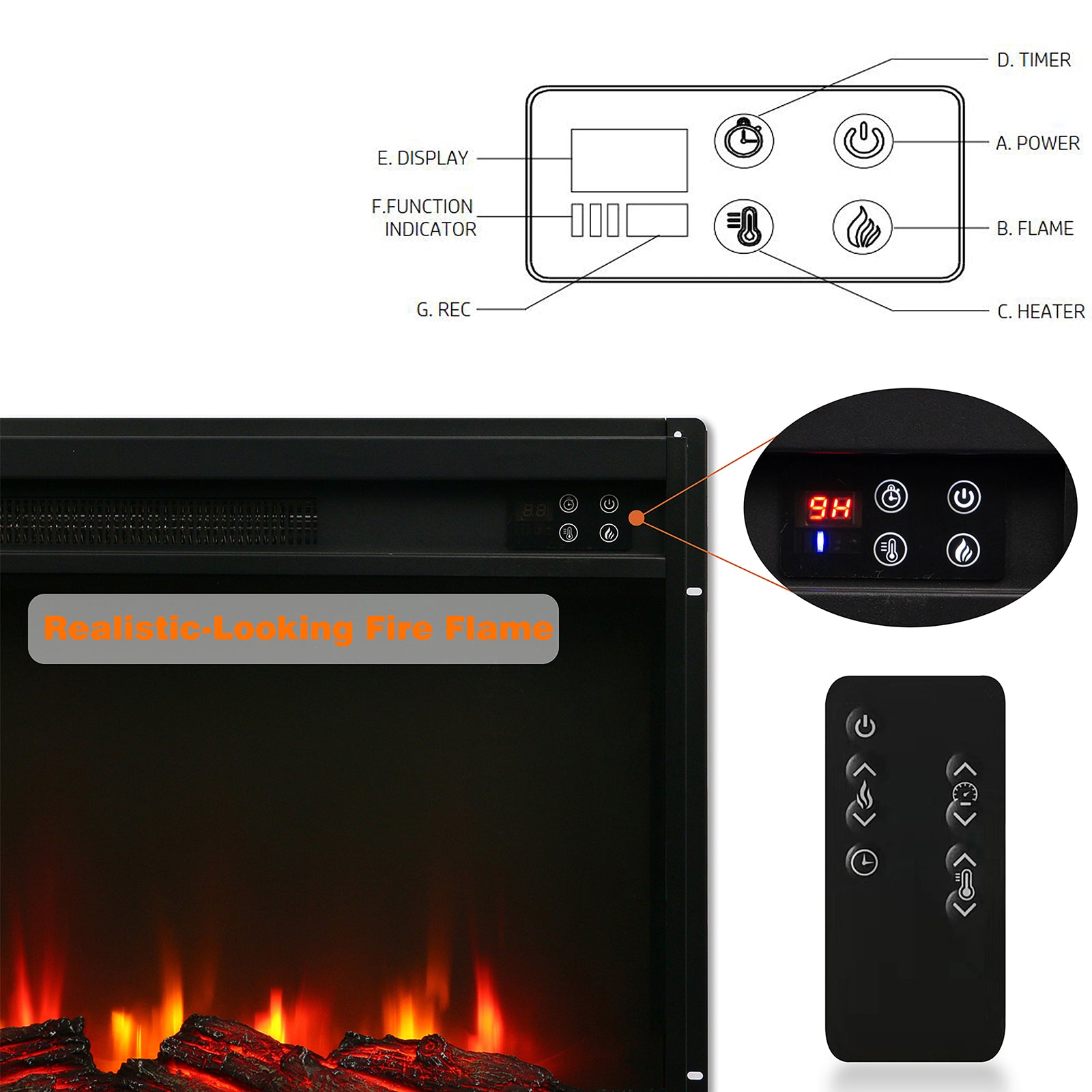 FFP25042 45" Electric Fireplace MGO Mantel with Faux Brick-Grey