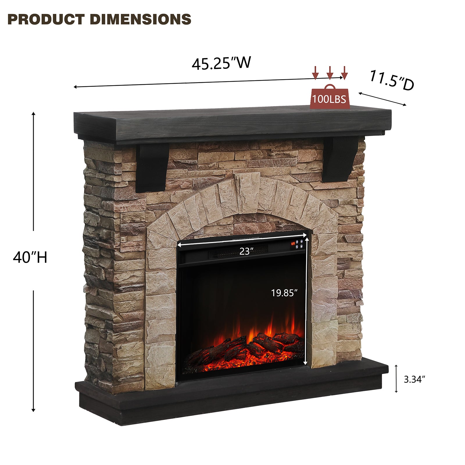 FFP20101 45" Electric Fireplace Mantel with Faux Brick-Brown