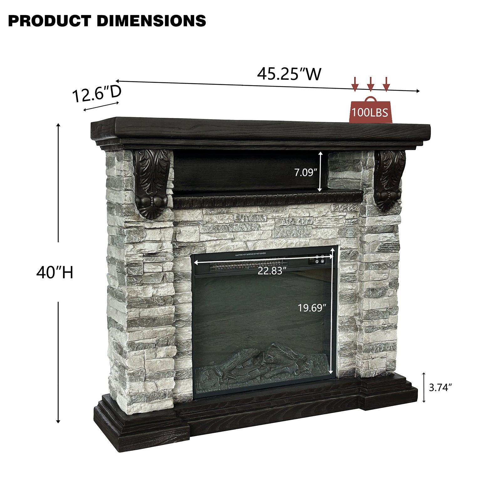 FFP25042 45" Electric Fireplace MGO Mantel with Faux Brick-Grey
