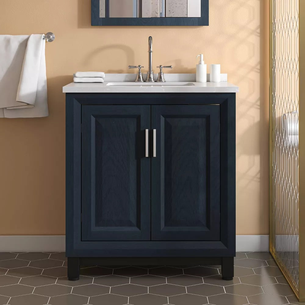 30" FBV21010 Freestanding Bathroom Vanity with Marble Top-Navy