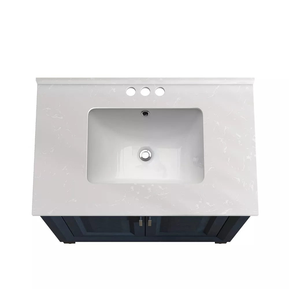 30" FBV21010 Freestanding Bathroom Vanity with Marble Top-Navy