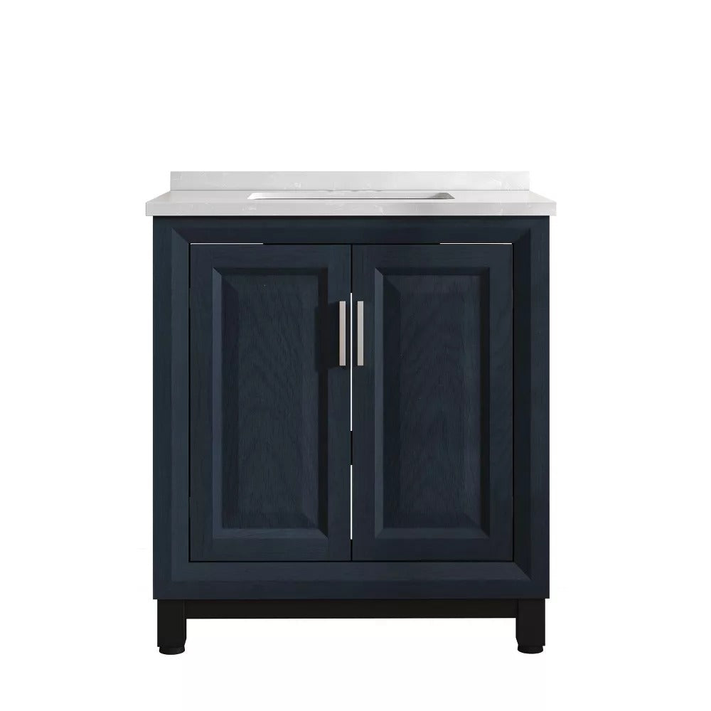 30" FBV21010 Freestanding Bathroom Vanity with Marble Top-Navy