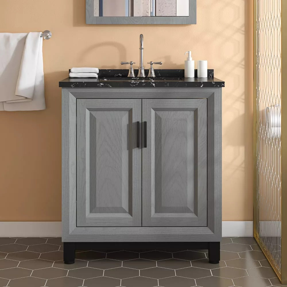 30" FBV21011 Freestanding Bathroom Vanity with Marble Top-Grey