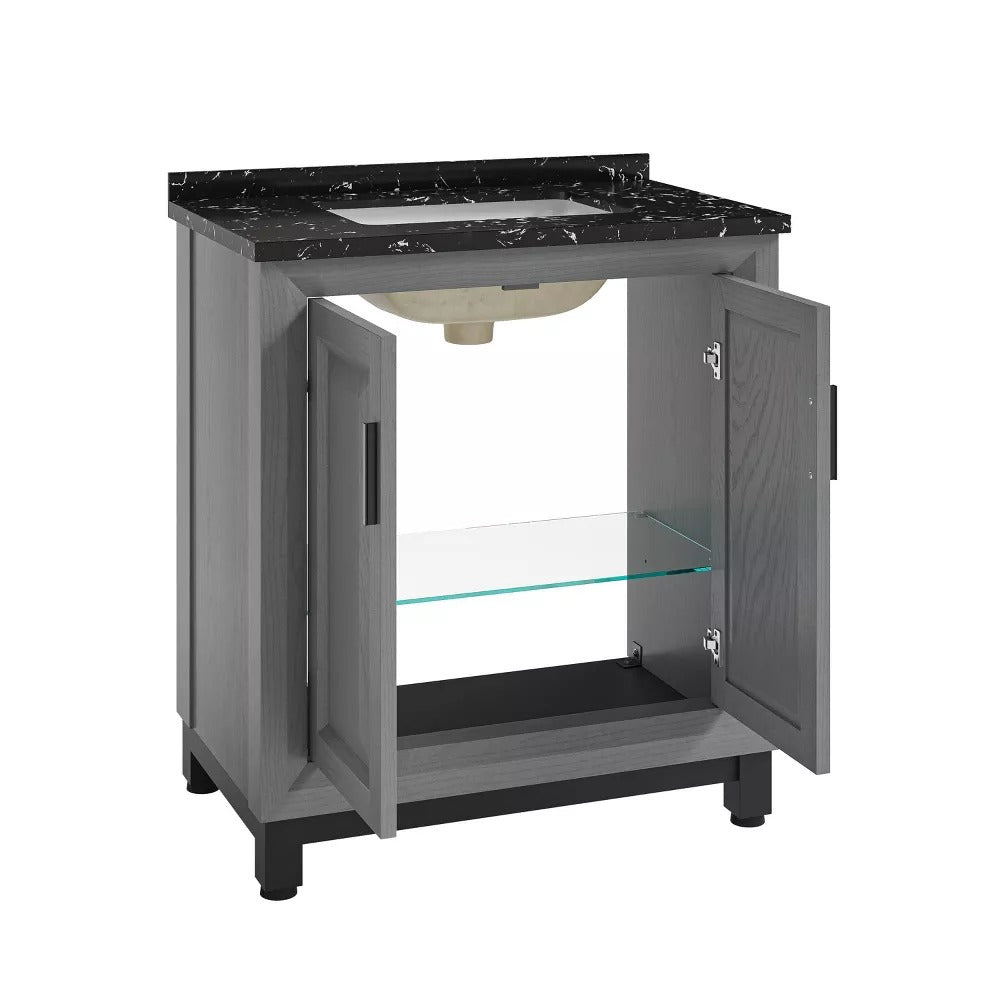 30" FBV21011 Freestanding Bathroom Vanity with Marble Top-Grey