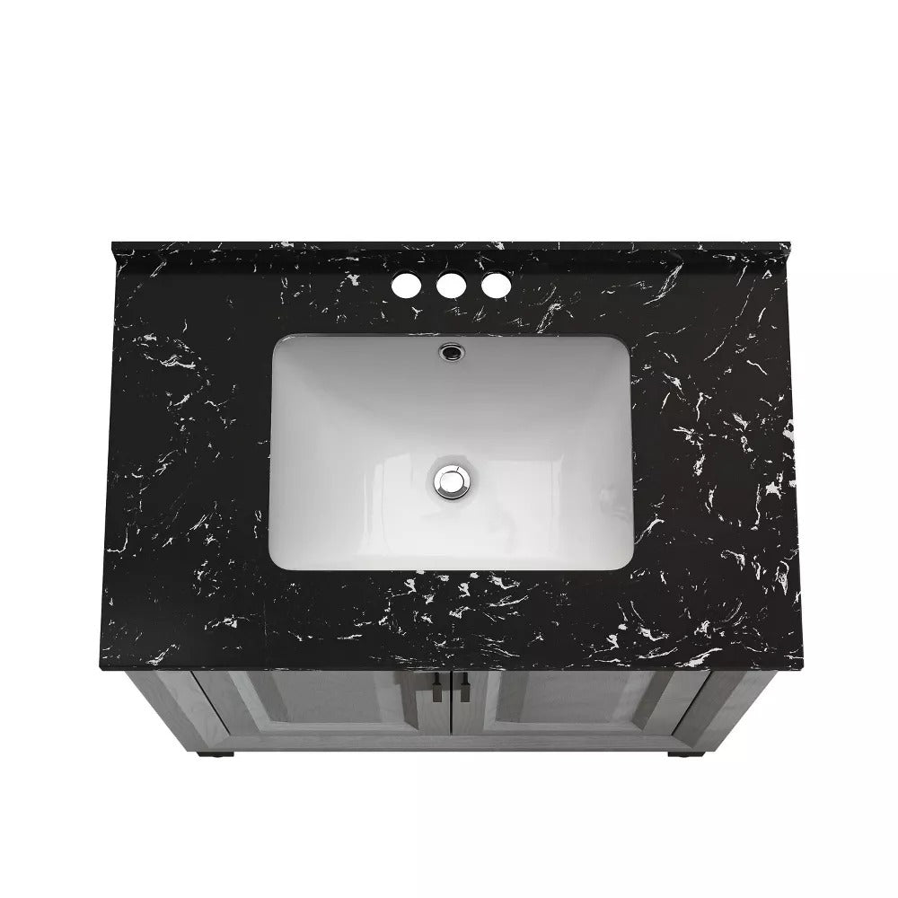 30" FBV21011 Freestanding Bathroom Vanity with Marble Top-Grey