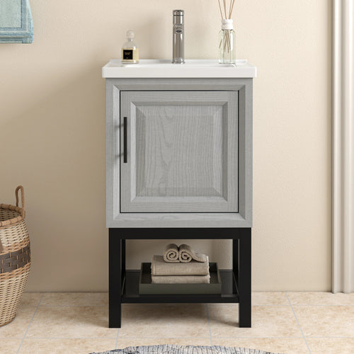 20" FBV24211 Freestanding Bathroom Vanity with Ceramic Top-Grey