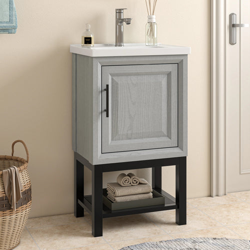 20" FBV24211 Freestanding Bathroom Vanity with Ceramic Top-Grey