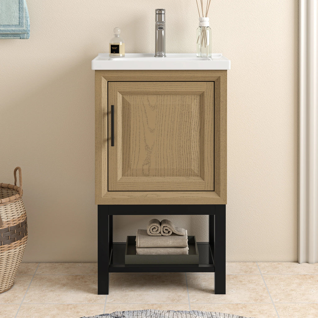 20" FBV24214 Freestanding Bathroom Vanity with Ceramic Top & Faucet-Brown