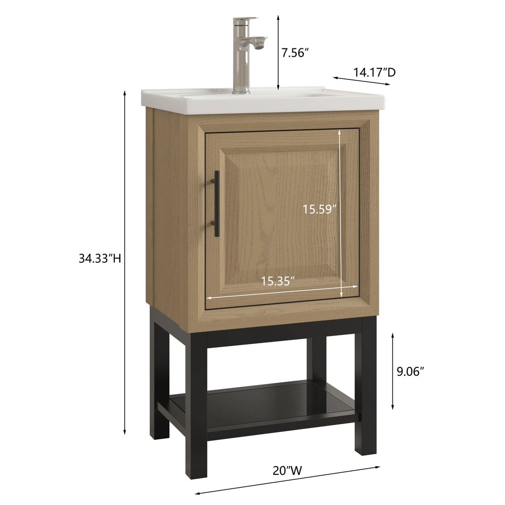 20" FBV24214 Freestanding Bathroom Vanity with Ceramic Top & Faucet-Brown