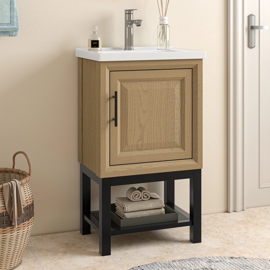 20" FBV24214 Freestanding Bathroom Vanity with Ceramic Top & Faucet-Brown