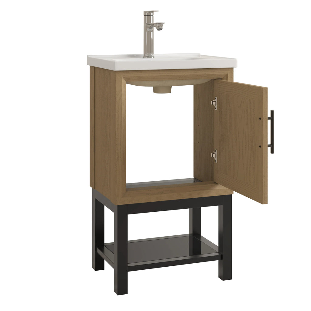 20" FBV24214 Freestanding Bathroom Vanity with Ceramic Top & Faucet-Brown