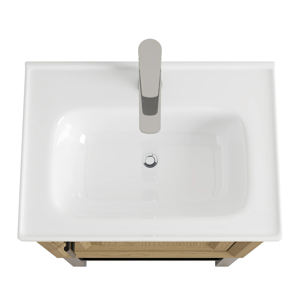 20" FBV24214 Freestanding Bathroom Vanity with Ceramic Top & Faucet-Brown