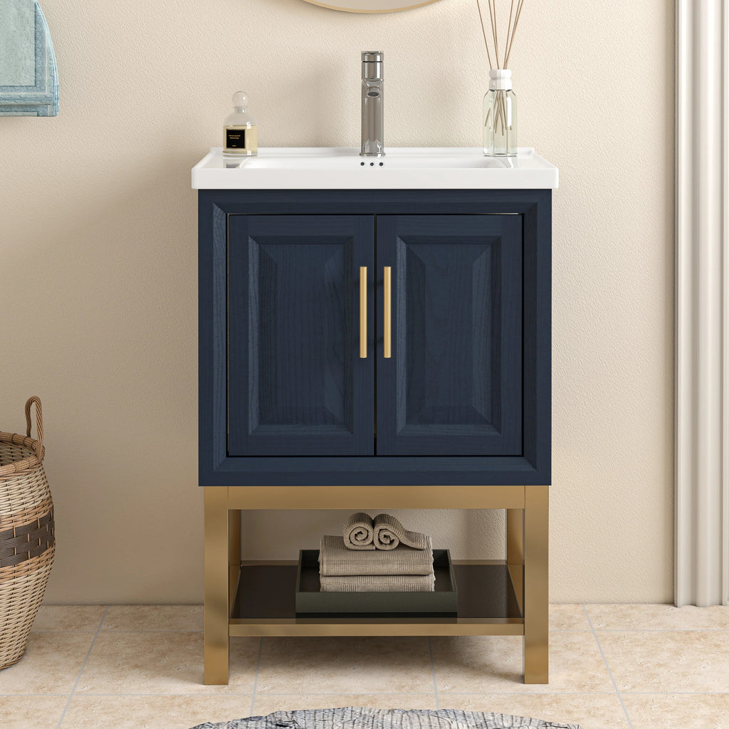 24" FBV24220 Freestanding Bathroom Vanity with Ceramic Top-Blue