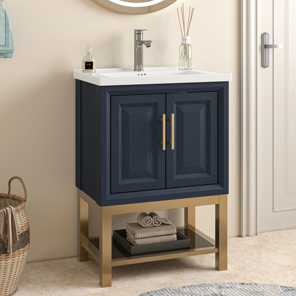 24" FBV24220 Freestanding Bathroom Vanity with Ceramic Top-Blue