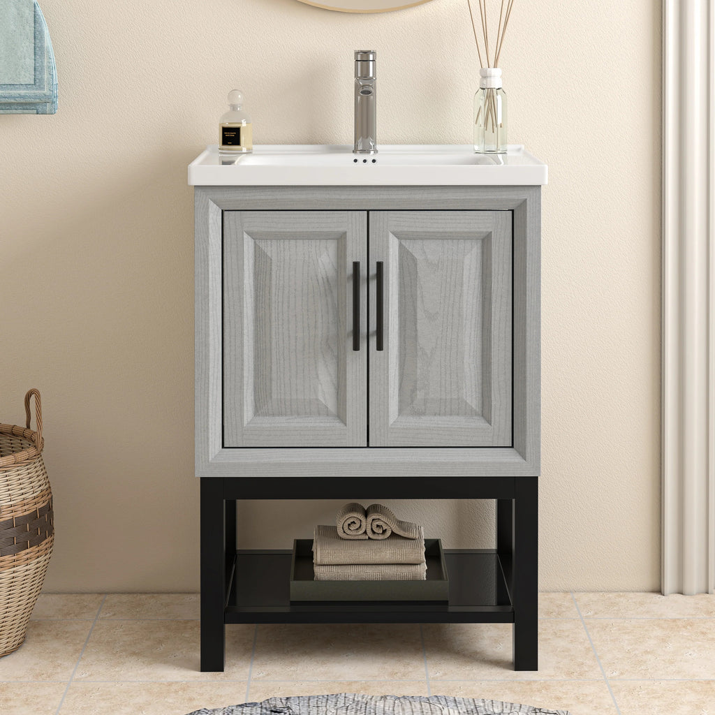 24" FBV24221 Freestanding Bathroom Vanity with Ceramic Top-Grey