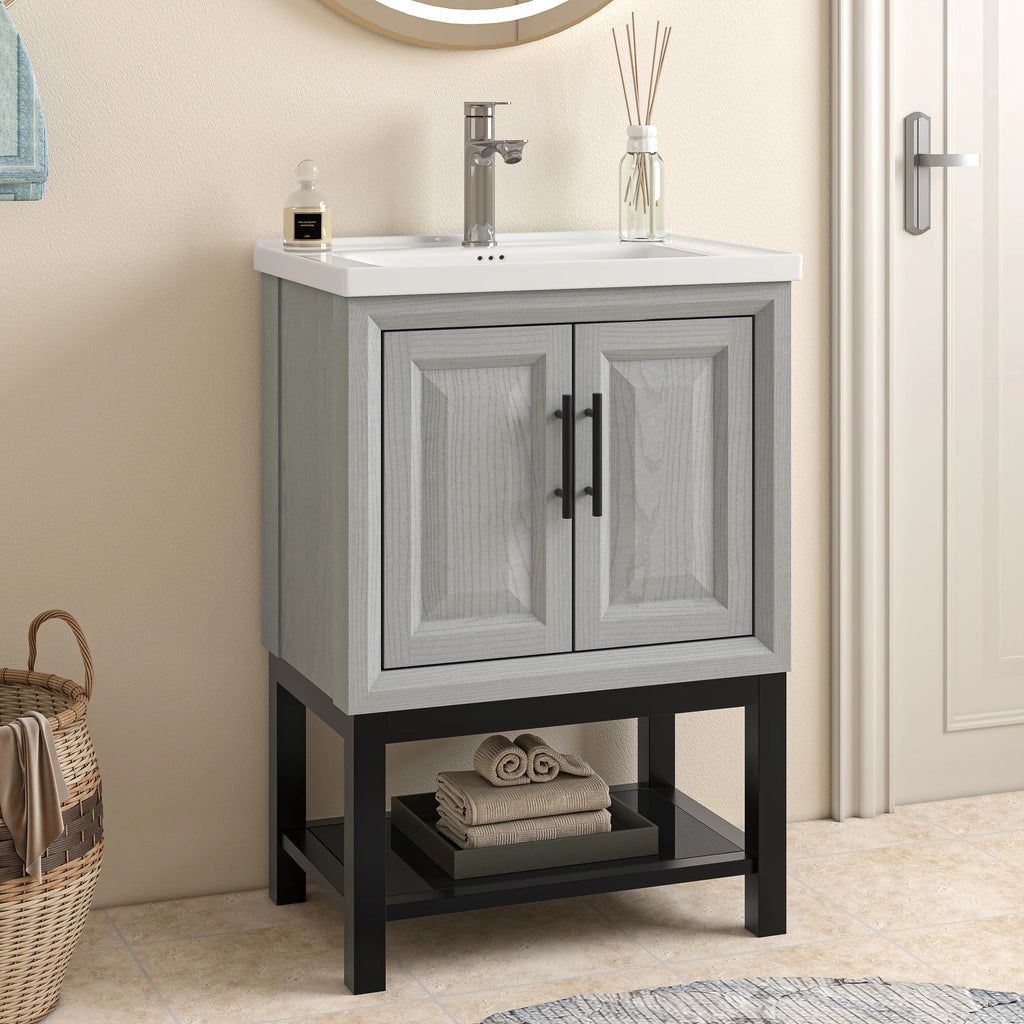 24" FBV24221 Freestanding Bathroom Vanity with Ceramic Top-Grey