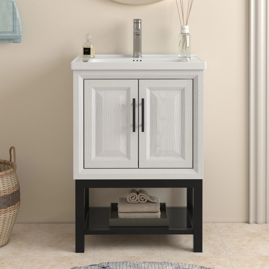 24" FBV24222 Freestanding Bathroom Vanity with Ceramic Top-White