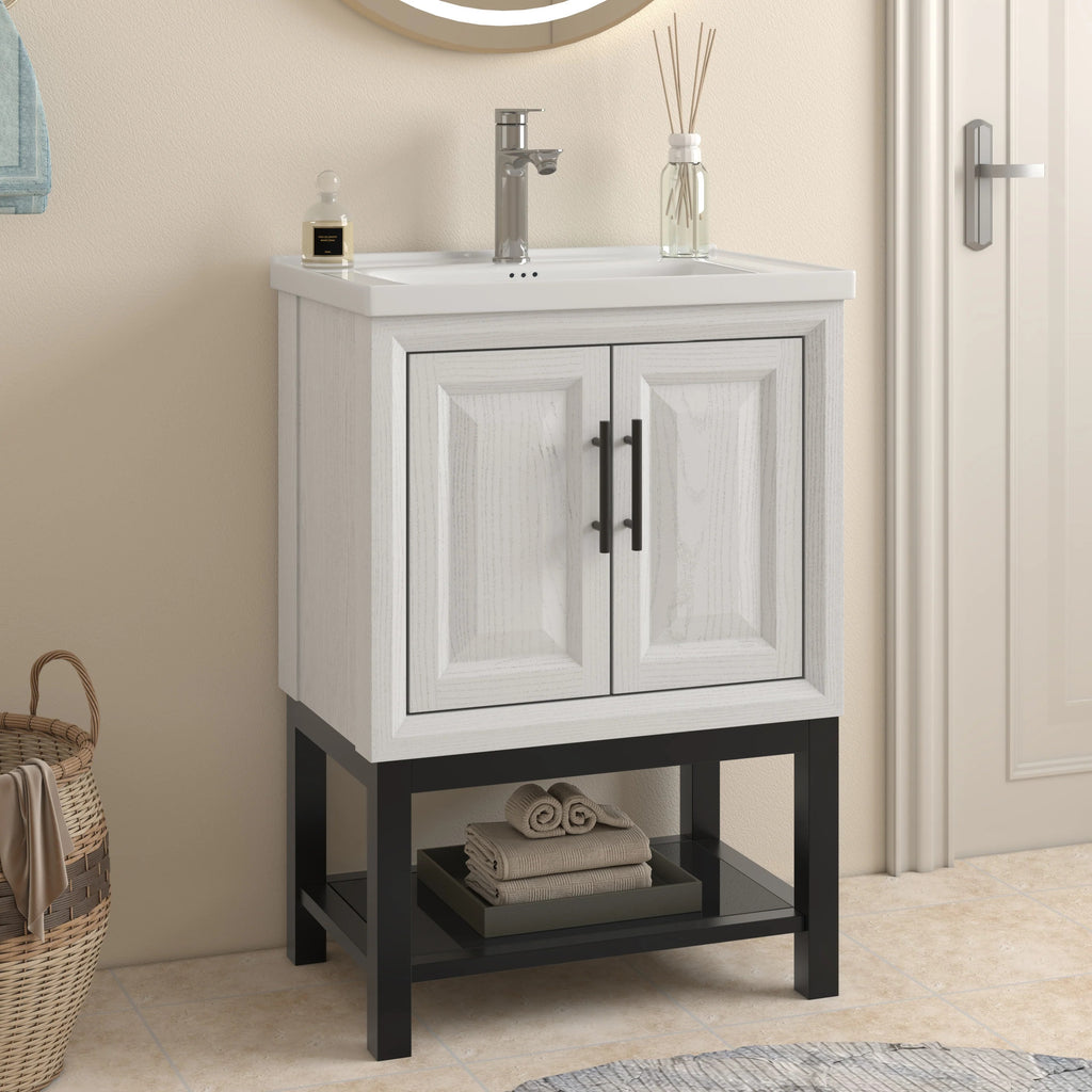 24" FBV24222 Freestanding Bathroom Vanity with Ceramic Top-White