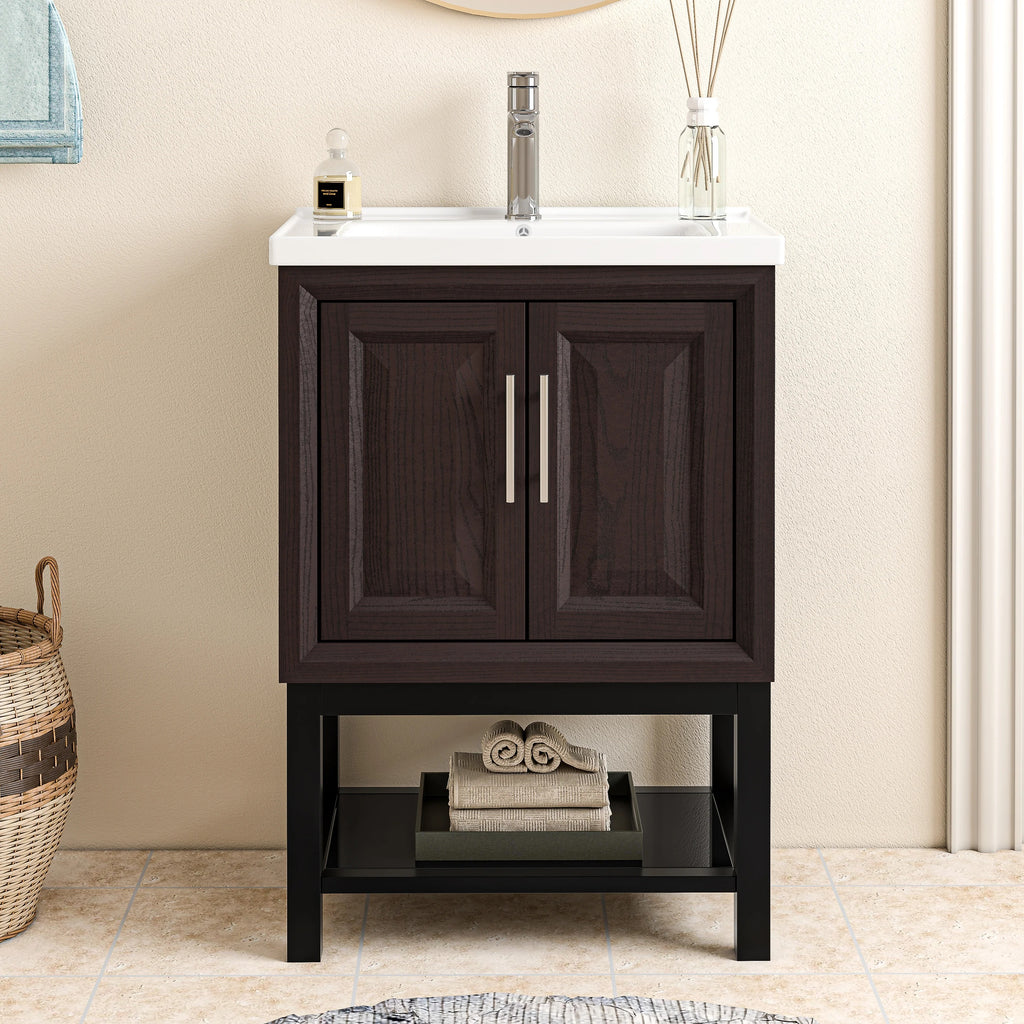 24" FBV24223 Freestanding Bathroom Vanity with Ceramic Top & Faucet-Muddy