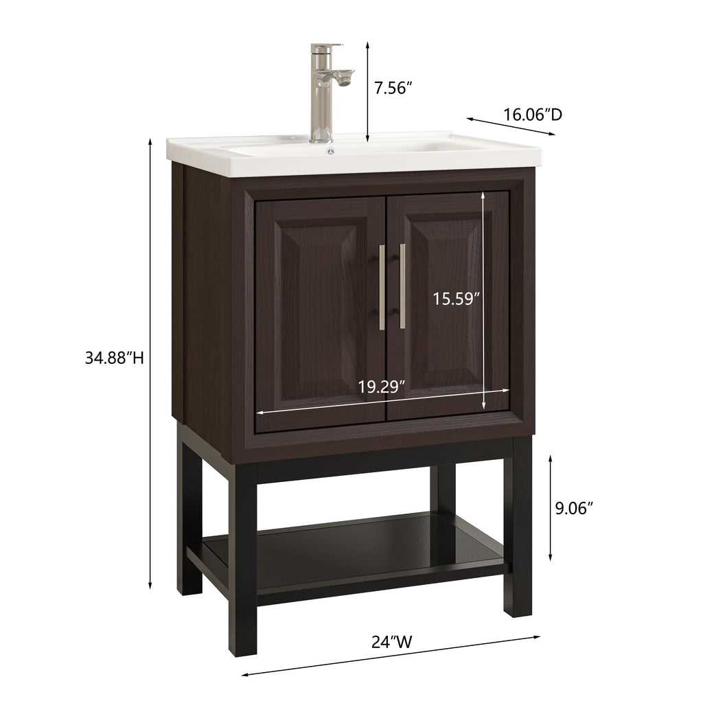 24" FBV24223 Freestanding Bathroom Vanity with Ceramic Top & Faucet-Muddy