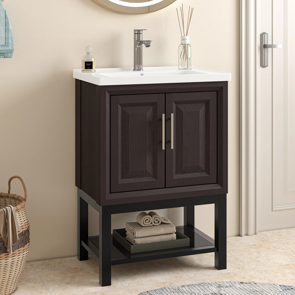 24" FBV24223 Freestanding Bathroom Vanity with Ceramic Top & Faucet-Muddy