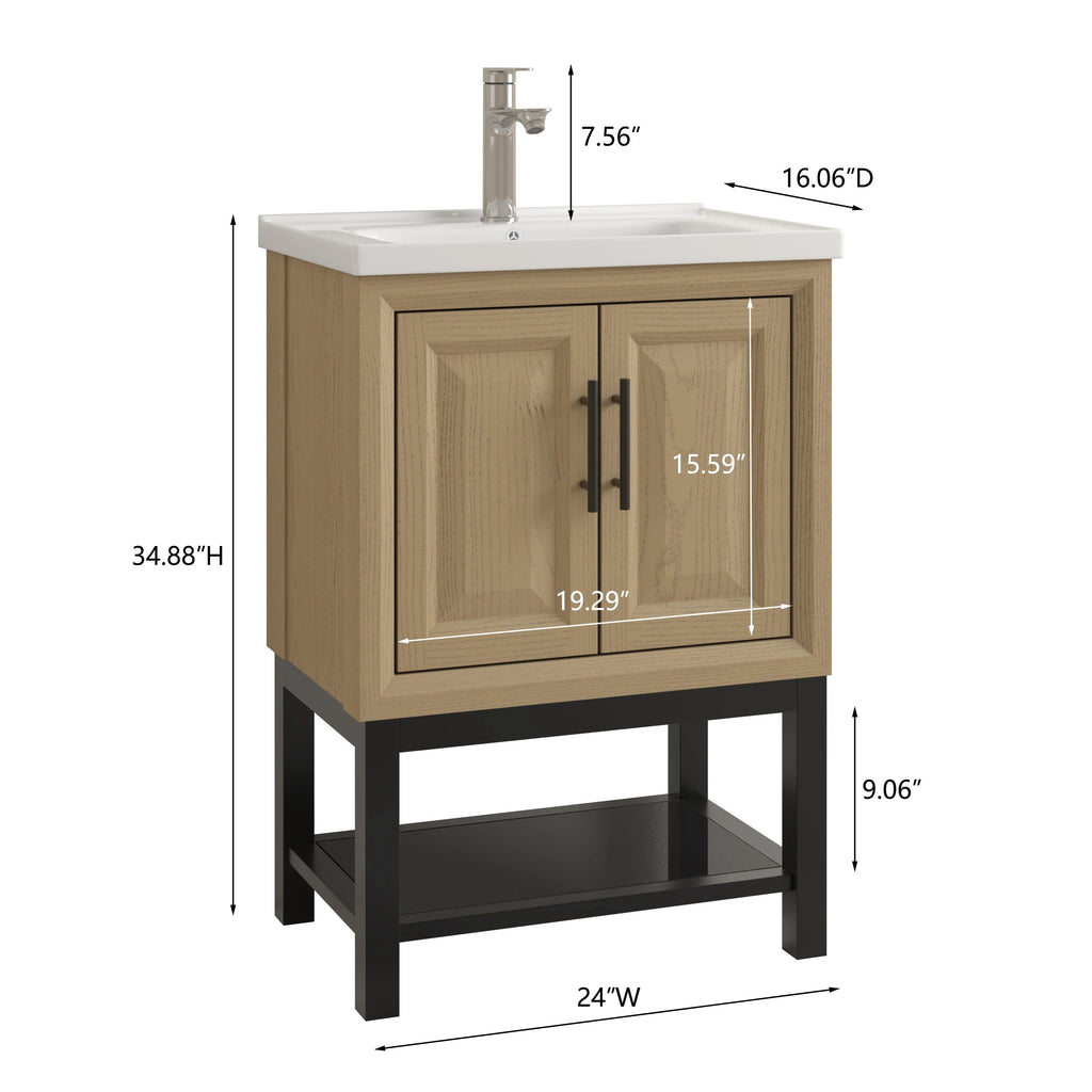24" FBV24224 Freestanding Bathroom Vanity with Ceramic Top & Faucet-Brown