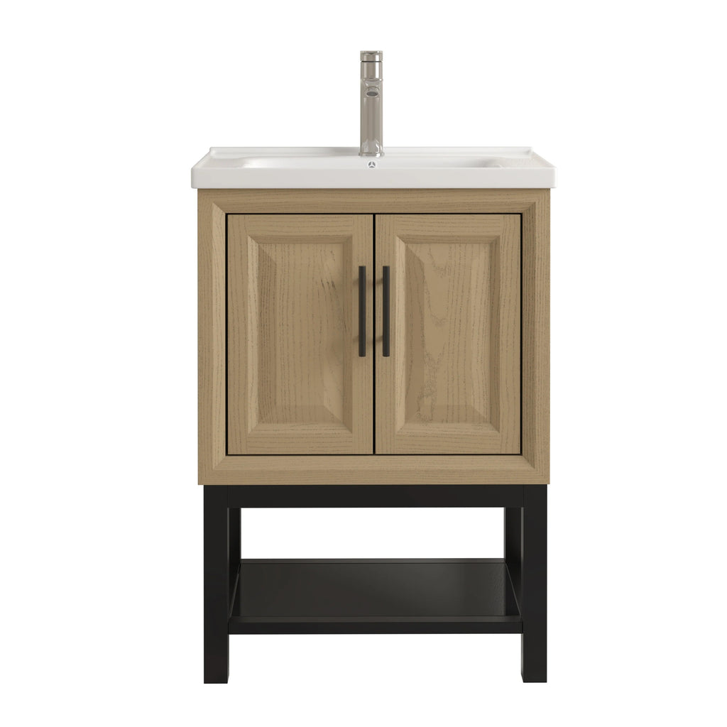 24" FBV24224 Freestanding Bathroom Vanity with Ceramic Top & Faucet-Brown