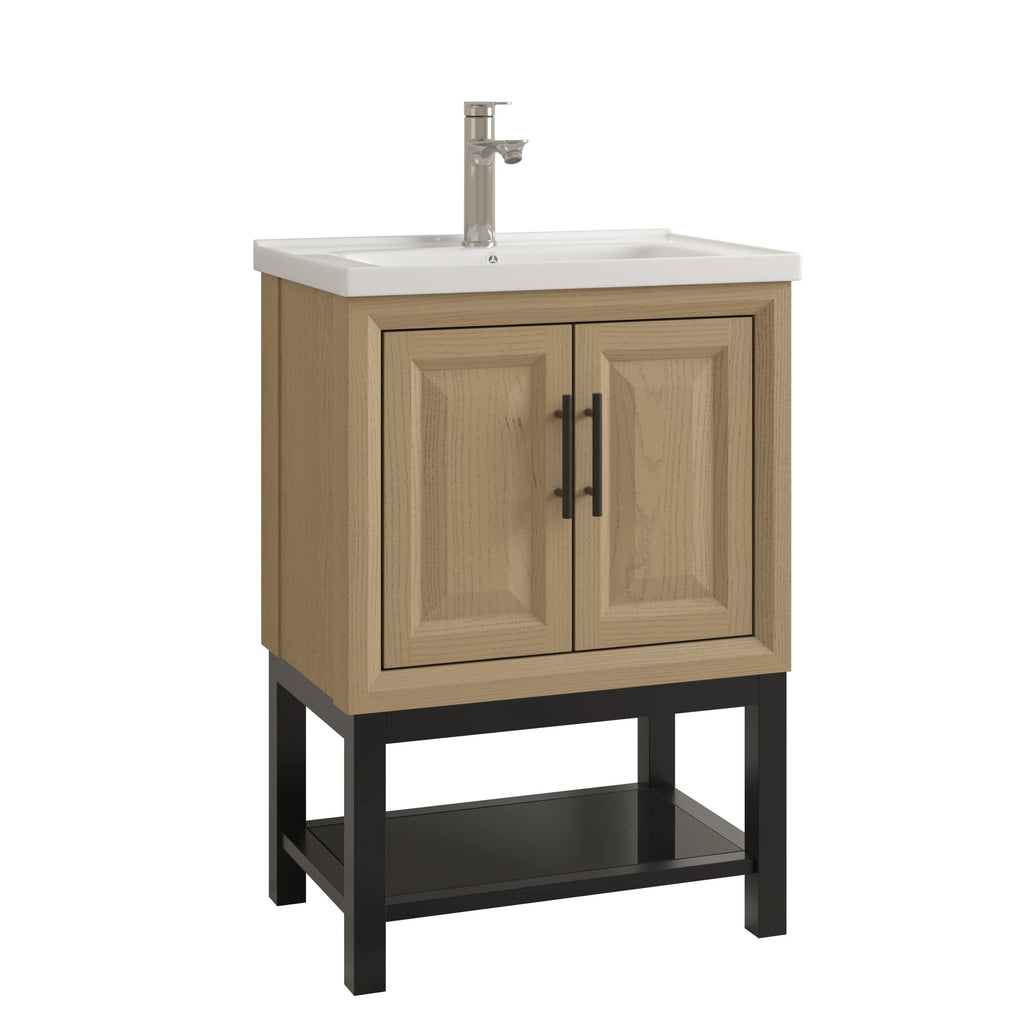 24" FBV24224 Freestanding Bathroom Vanity with Ceramic Top & Faucet-Brown