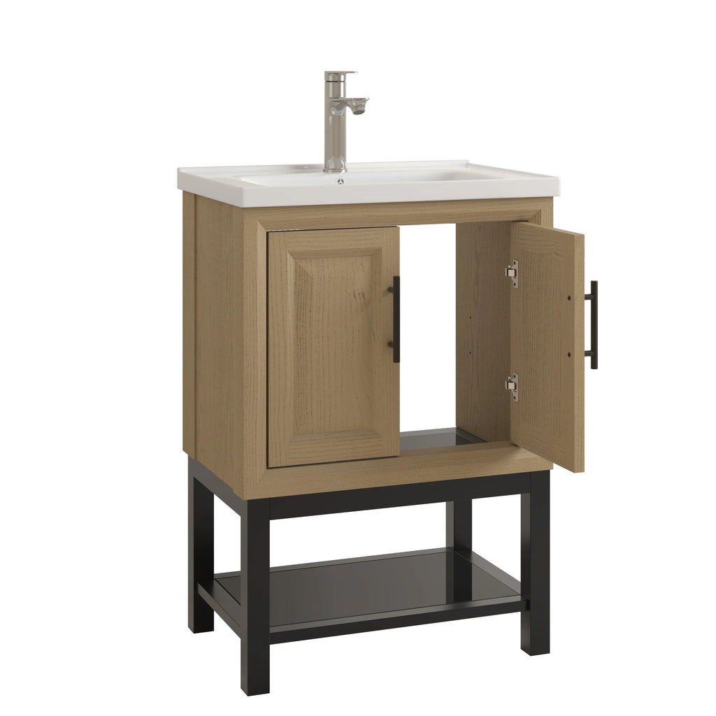 24" FBV24224 Freestanding Bathroom Vanity with Ceramic Top & Faucet-Brown