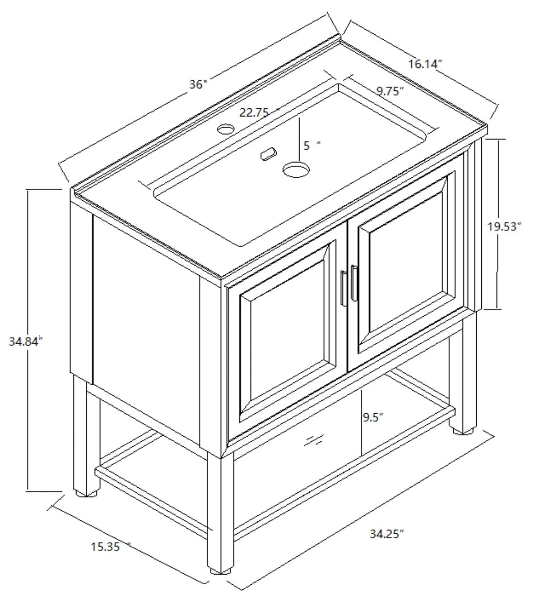 36" FBV24232 Freestanding Bathroom Vanity with Ceramic Top-White