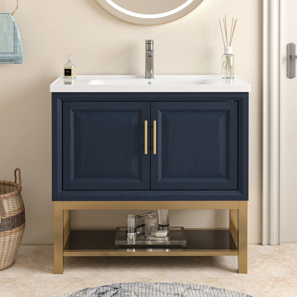 36" FBV24230 Freestanding Bathroom Vanity with Ceramic Top-Blue