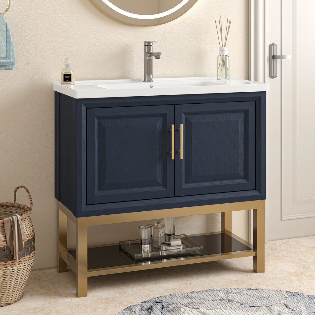 36" FBV24230 Freestanding Bathroom Vanity with Ceramic Top-Blue