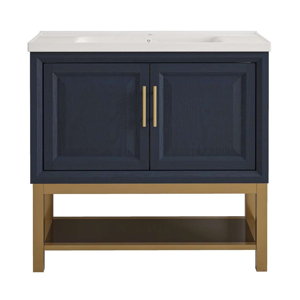 36" FBV24230 Freestanding Bathroom Vanity with Ceramic Top-Blue