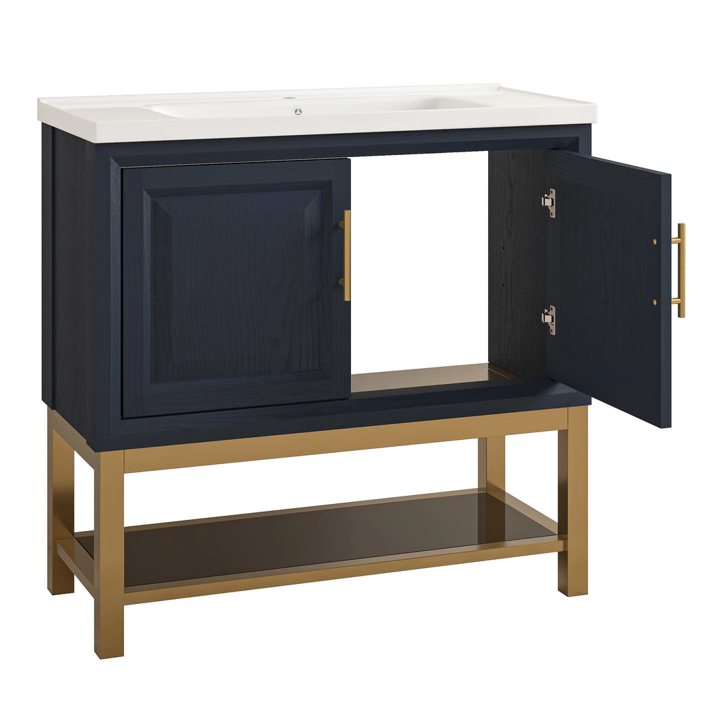 36" FBV24230 Freestanding Bathroom Vanity with Ceramic Top-Blue