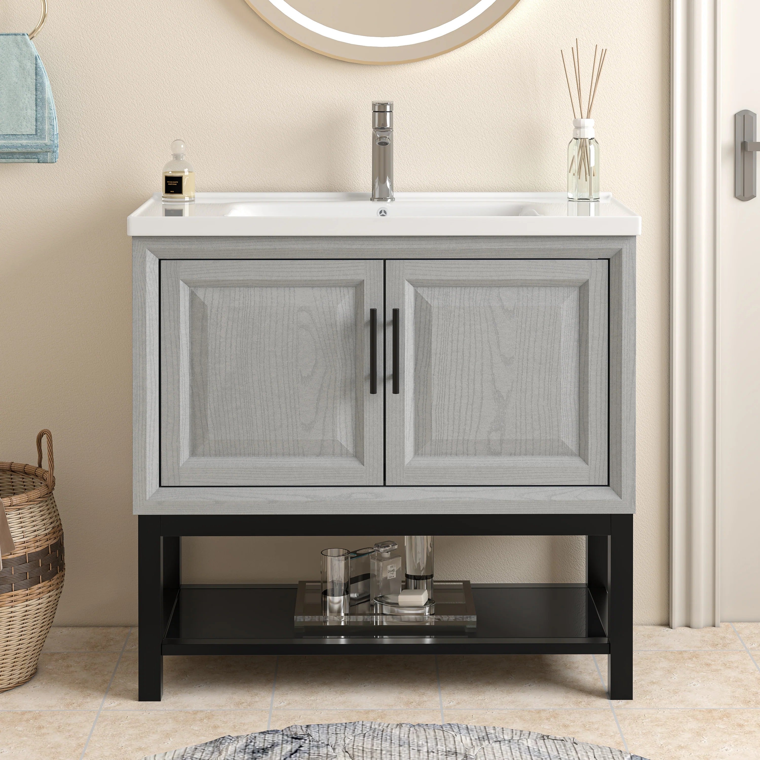 36" FBV24231 Freestanding Bathroom Vanity with Ceramic Top-Grey