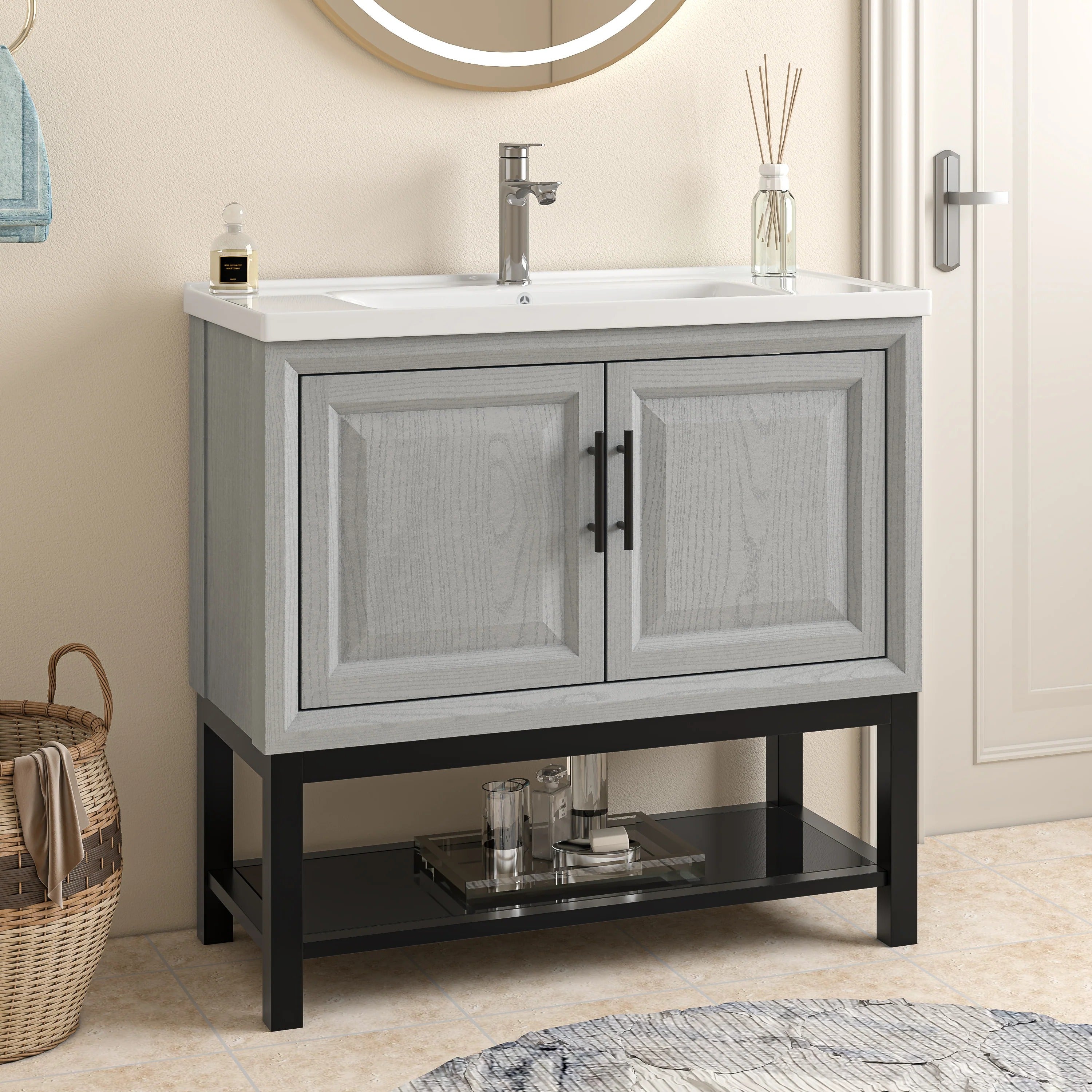 36" FBV24231 Freestanding Bathroom Vanity with Ceramic Top-Grey
