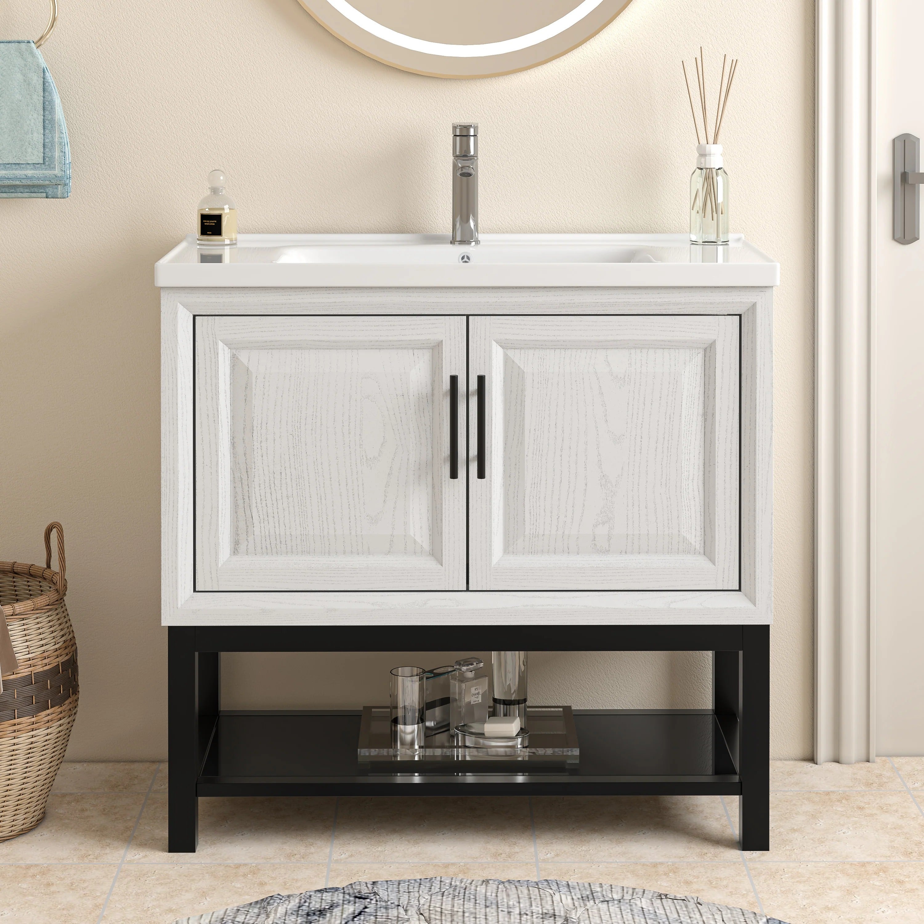 36" FBV24232 Freestanding Bathroom Vanity with Ceramic Top-White
