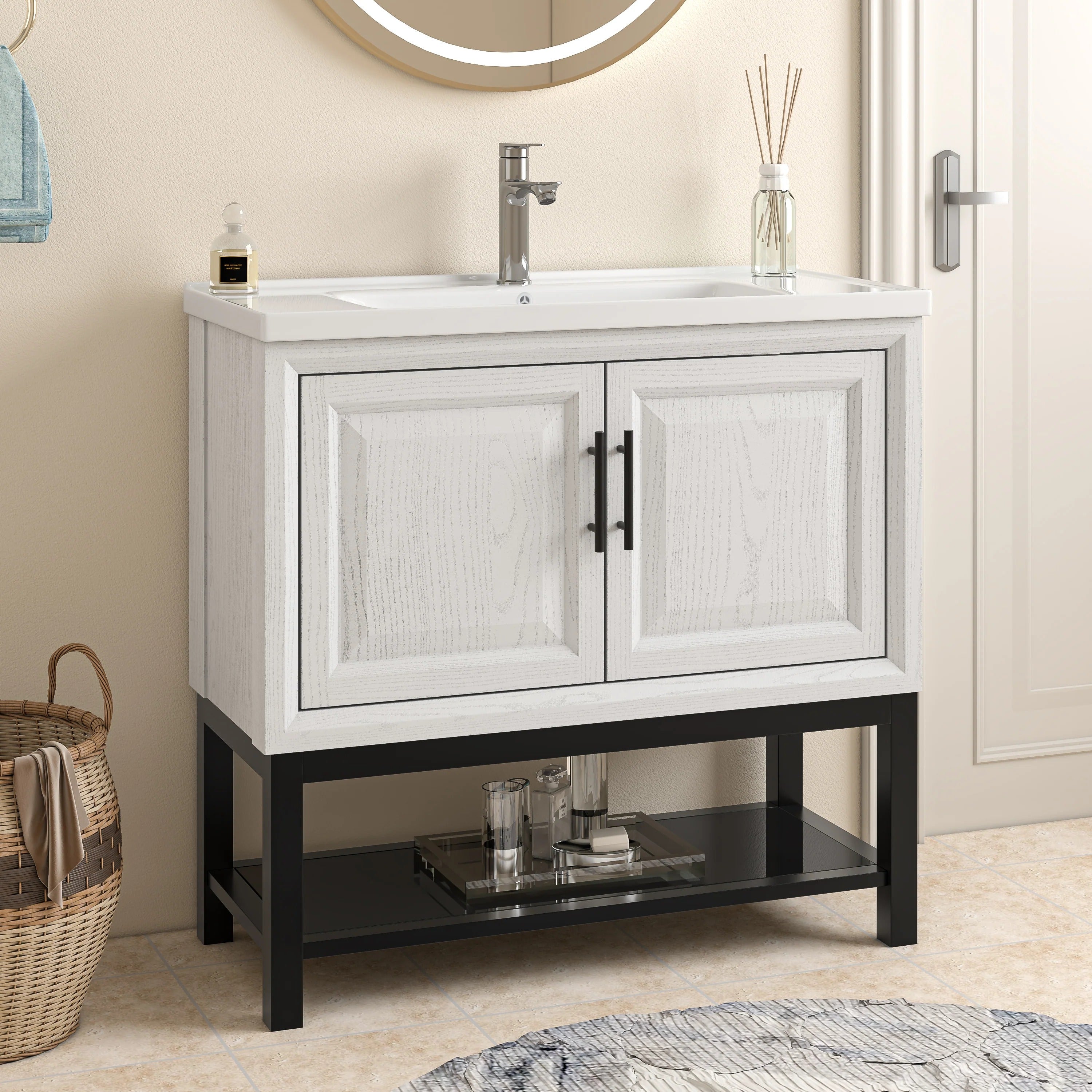 36" FBV24232 Freestanding Bathroom Vanity with Ceramic Top-White