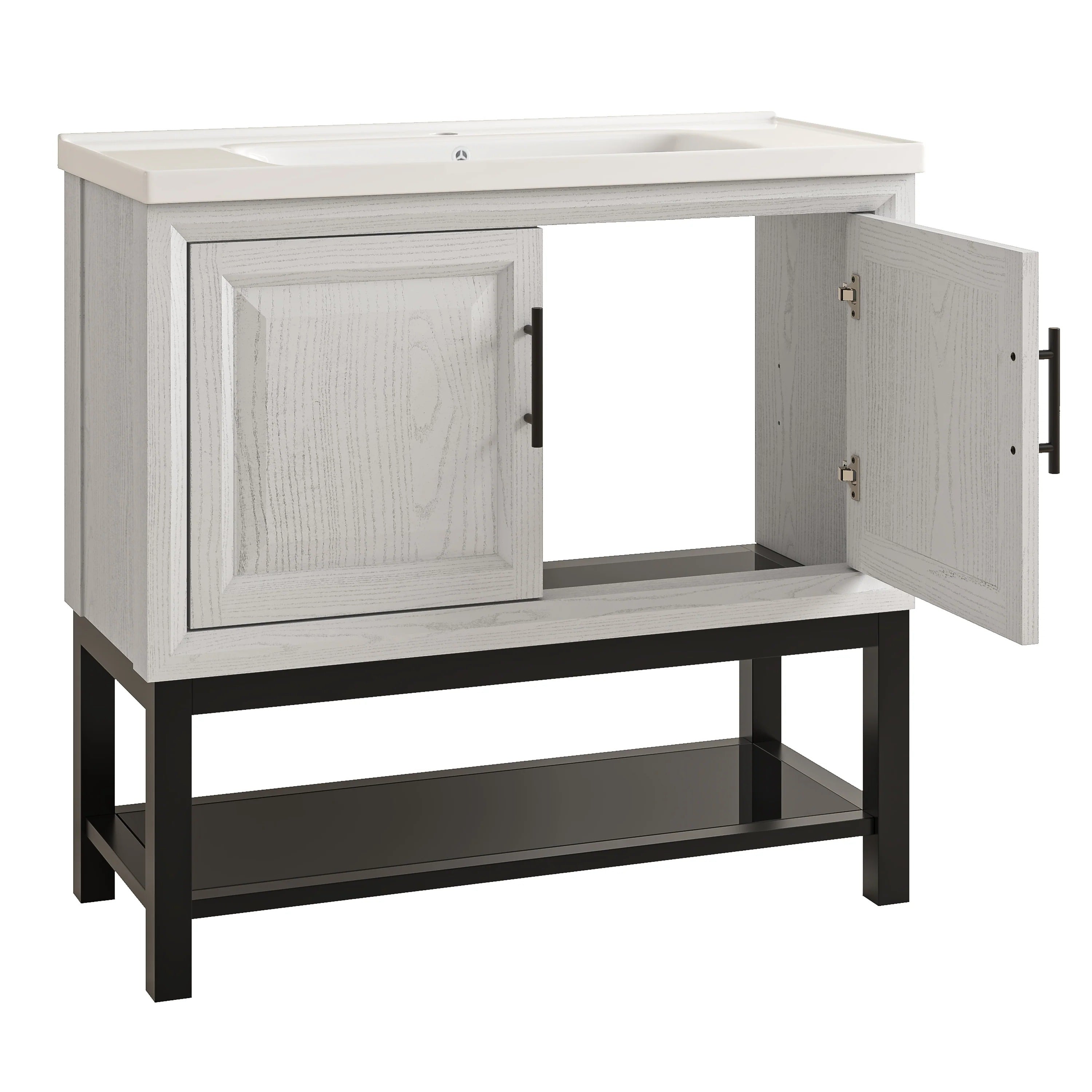 36" FBV24232 Freestanding Bathroom Vanity with Ceramic Top-White