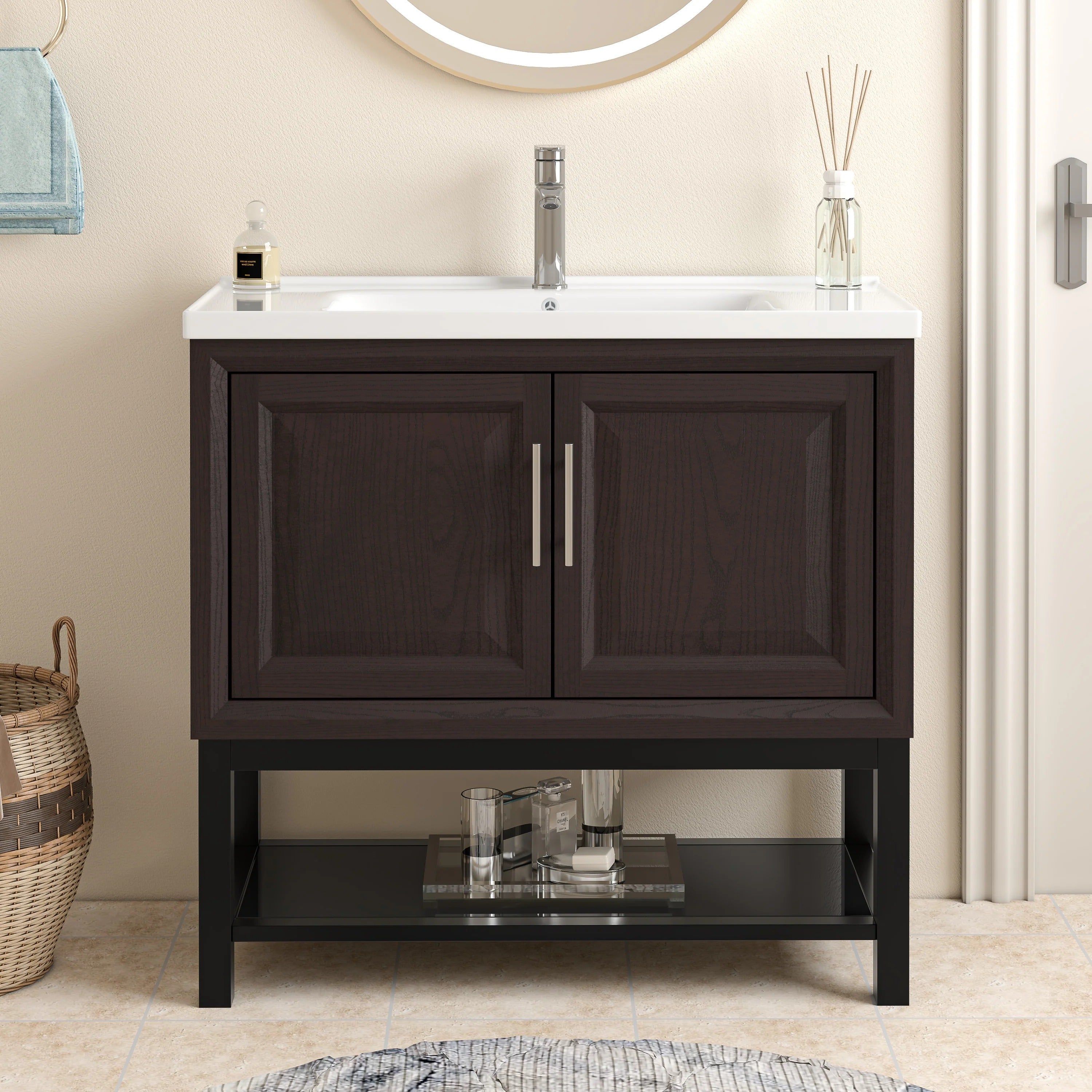 36" FBV24233 Freestanding Bathroom Vanity with Ceramic Top & Faucet-Muddy
