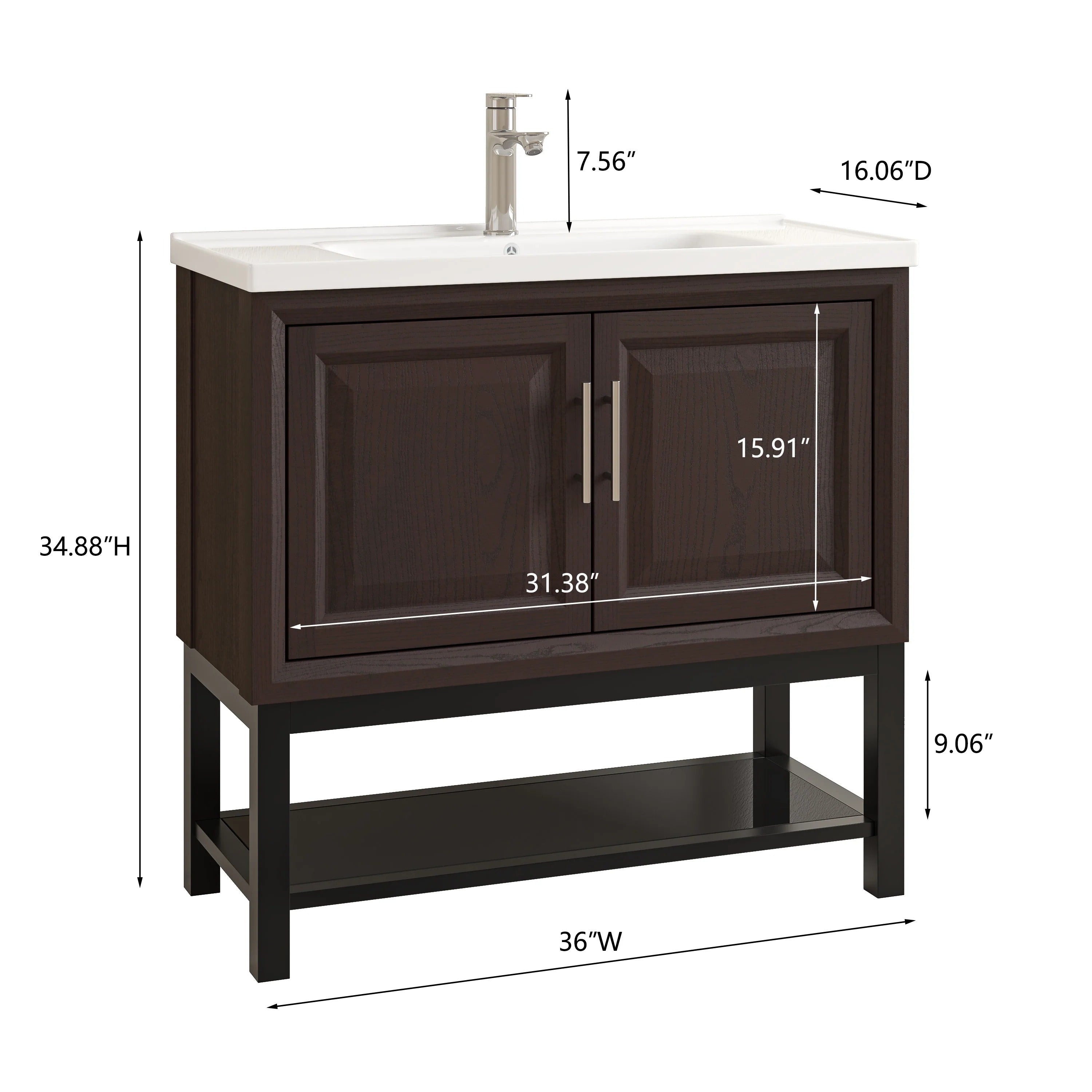 36" FBV24233 Freestanding Bathroom Vanity with Ceramic Top & Faucet-Muddy