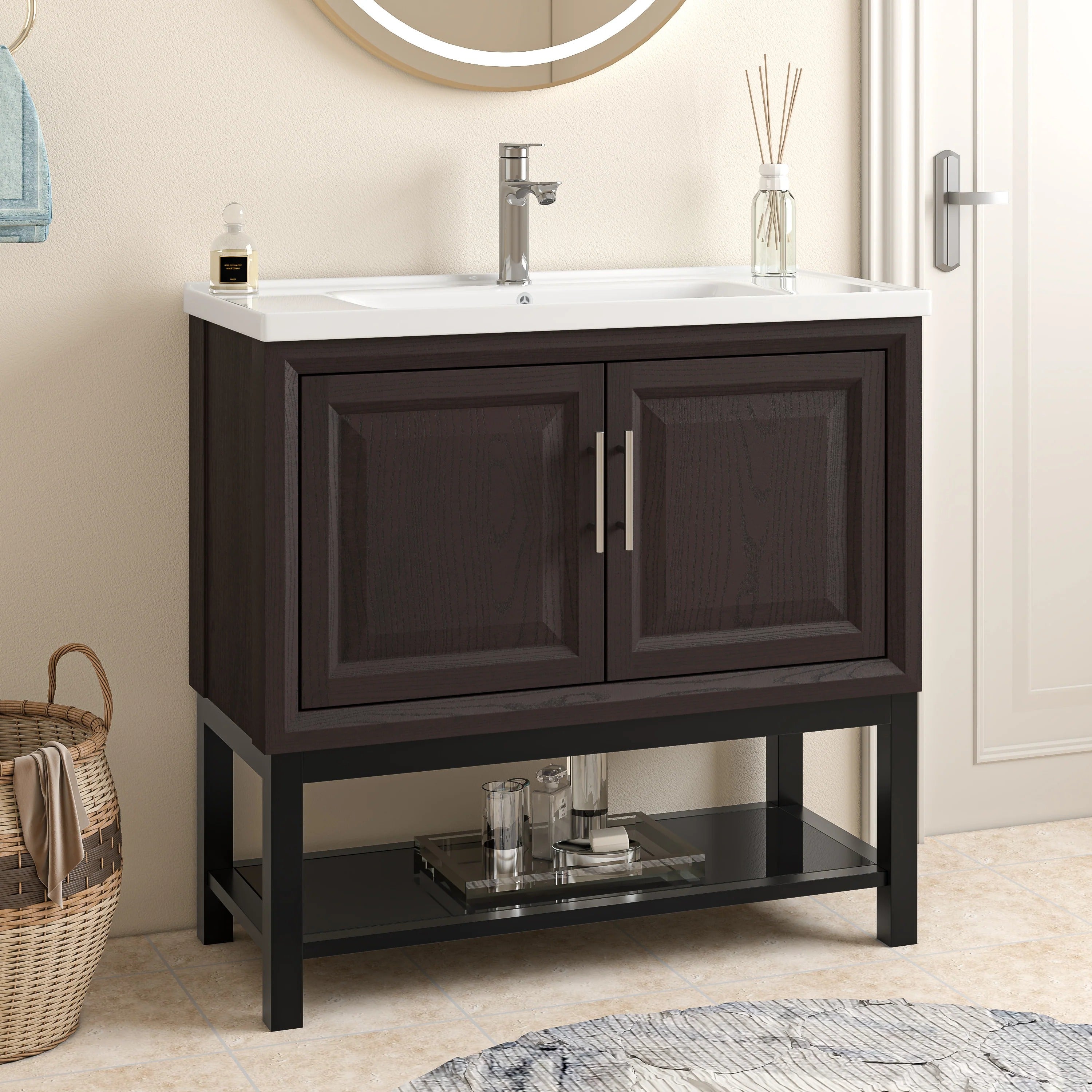36" FBV24233 Freestanding Bathroom Vanity with Ceramic Top & Faucet-Muddy