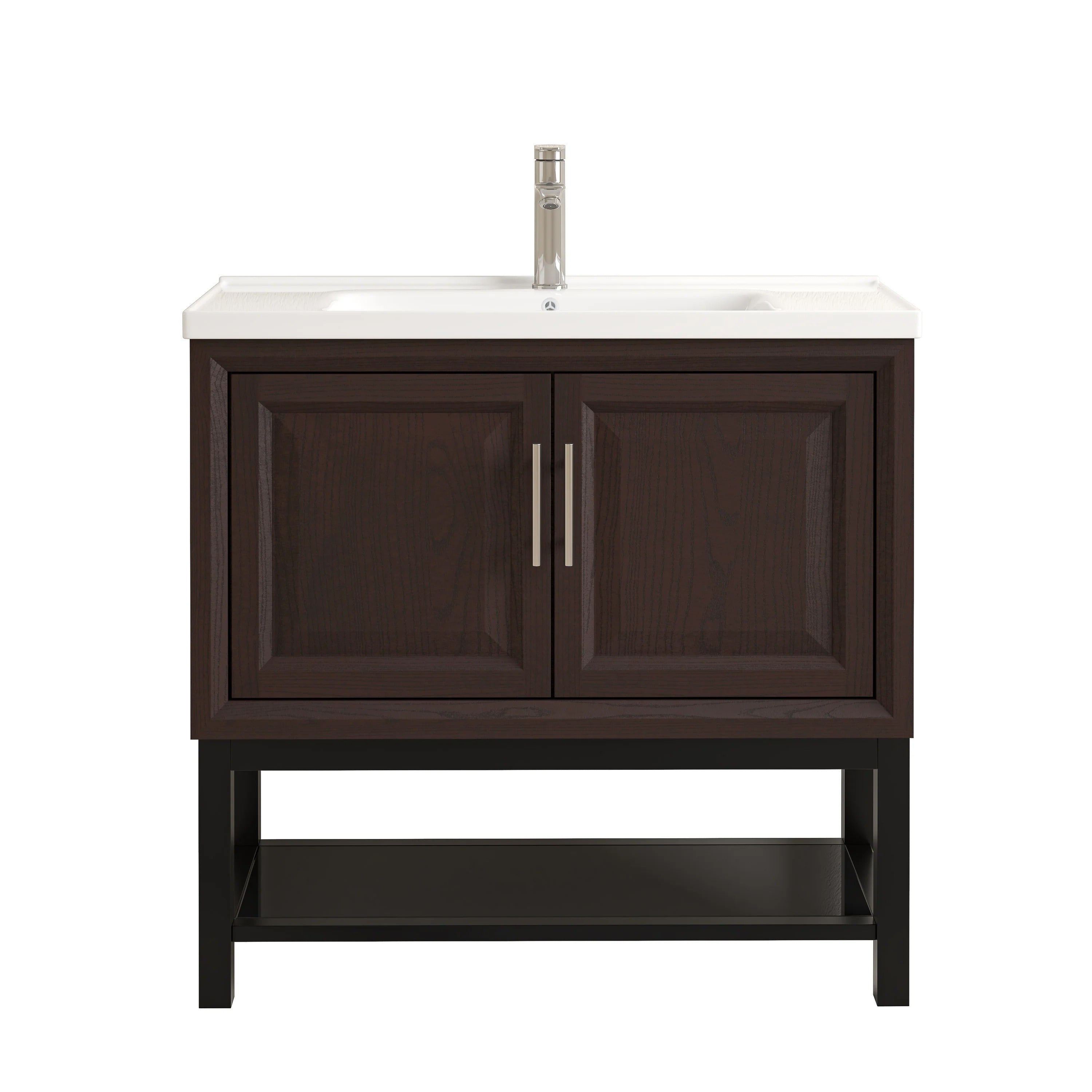 36" FBV24233 Freestanding Bathroom Vanity with Ceramic Top & Faucet-Muddy