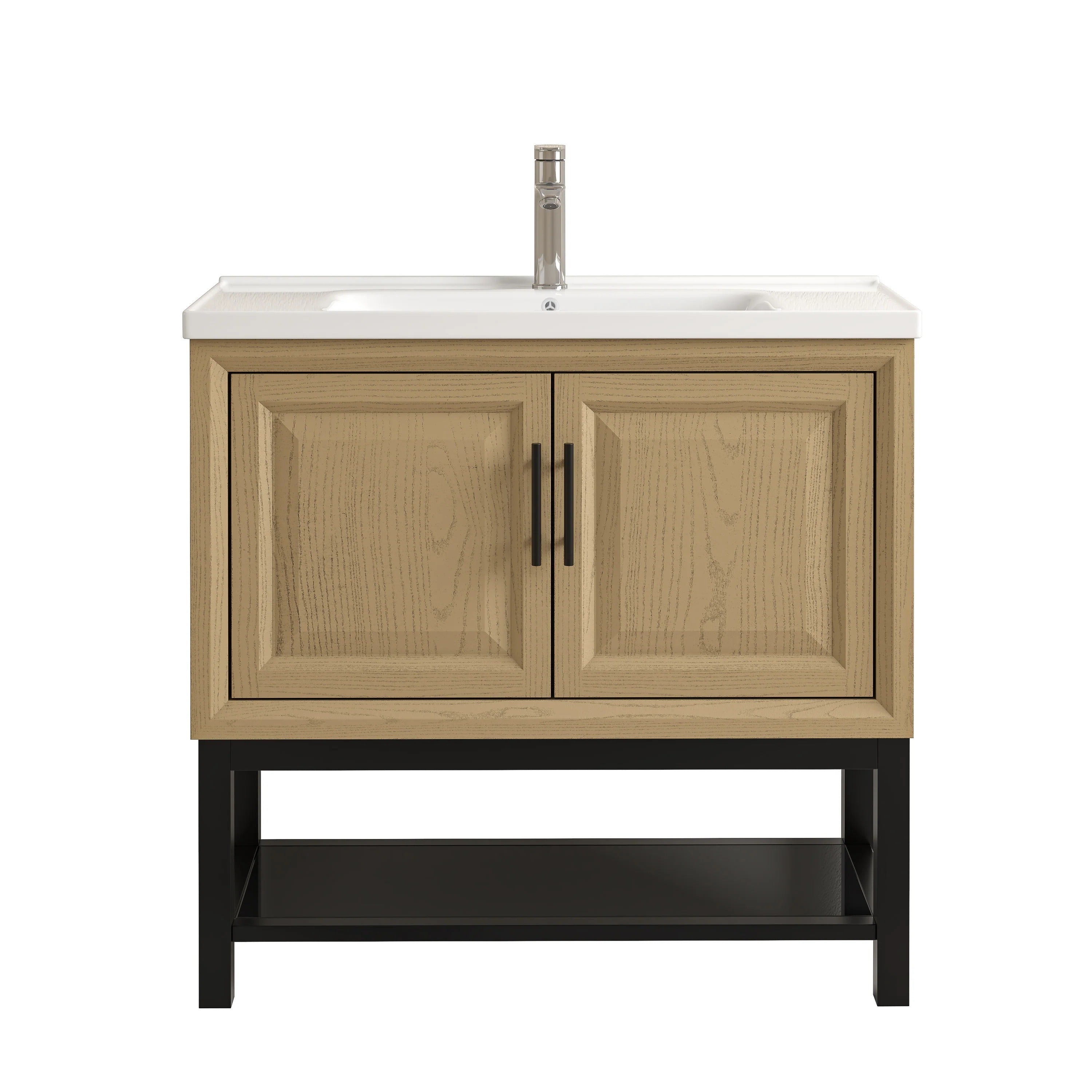 36" FBV24234 Freestanding Bathroom Vanity with Ceramic Top & Faucet-Brown