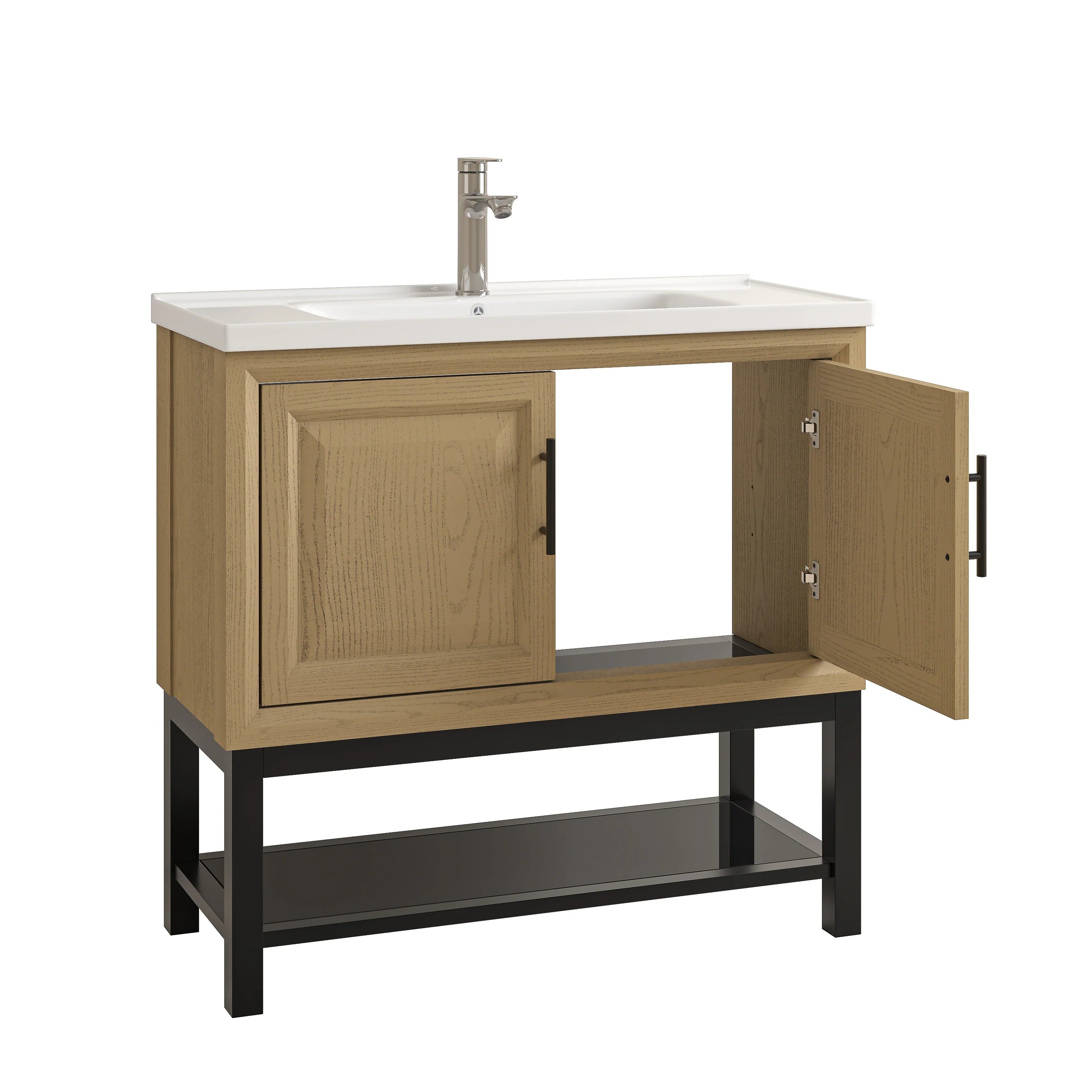 36" FBV24234 Freestanding Bathroom Vanity with Ceramic Top & Faucet-Brown