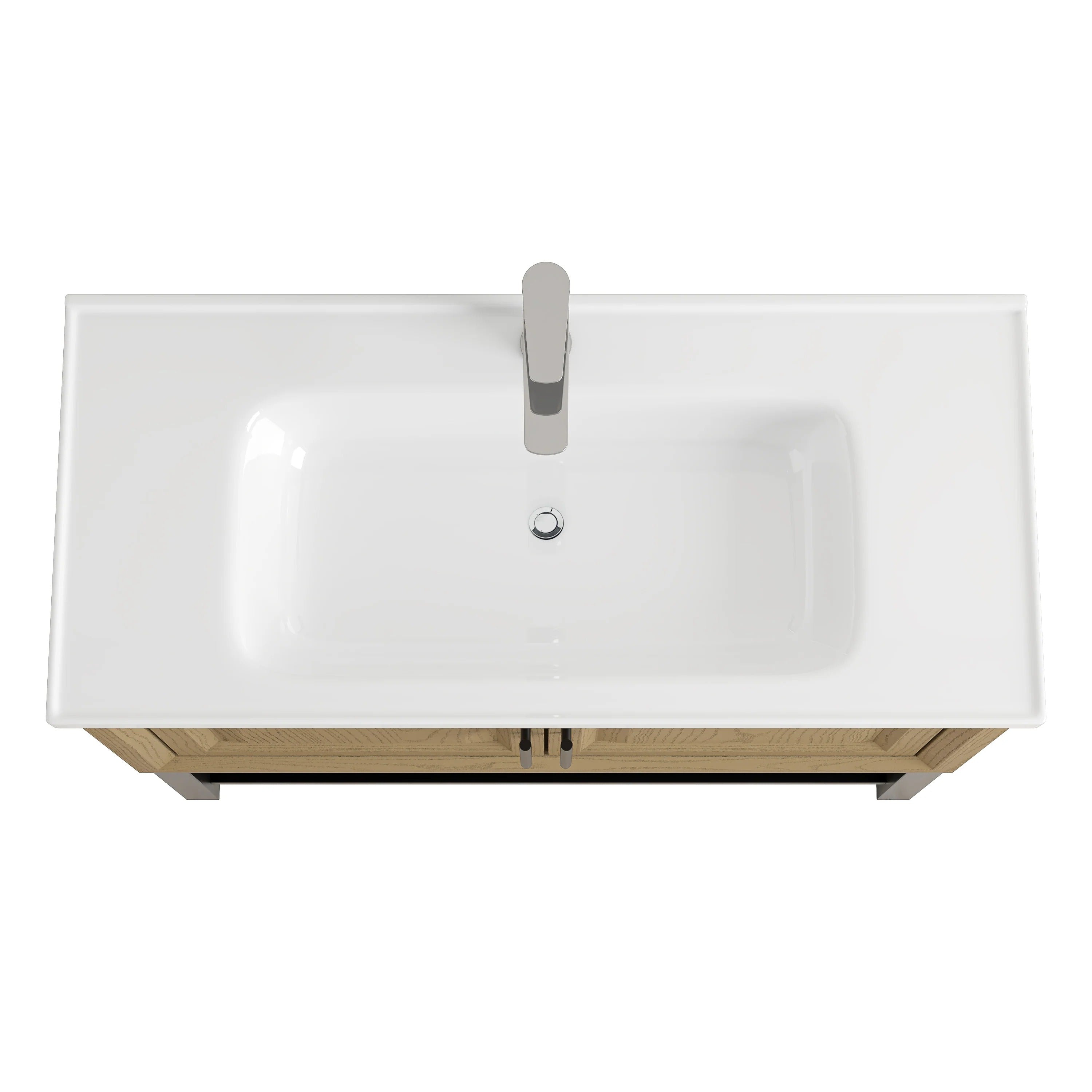 36" FBV24234 Freestanding Bathroom Vanity with Ceramic Top & Faucet-Brown