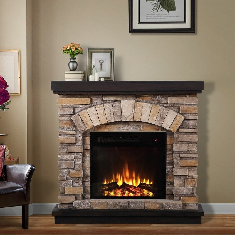 FFP20131 36" Electric Fireplace Mantel with Faux Brick-Tan