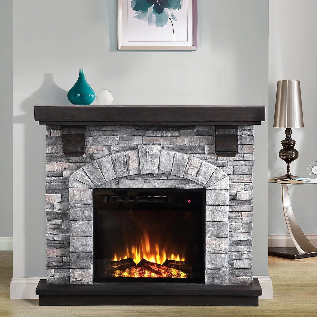 FFP20121 45" Electric Fireplace Mantel with Faux Brick-Grey