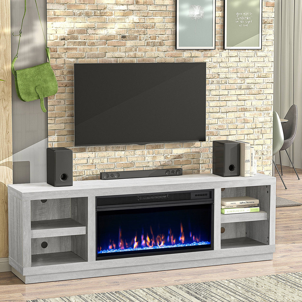 FTS21220 77" TV Stand with 36" Electric Fireplace-White
