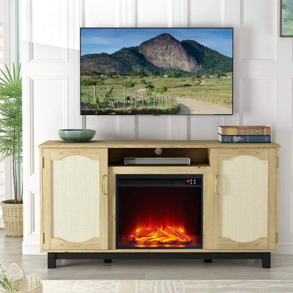 FTS23217 63" TV Stand with 23" Electric Fireplace-Walnut